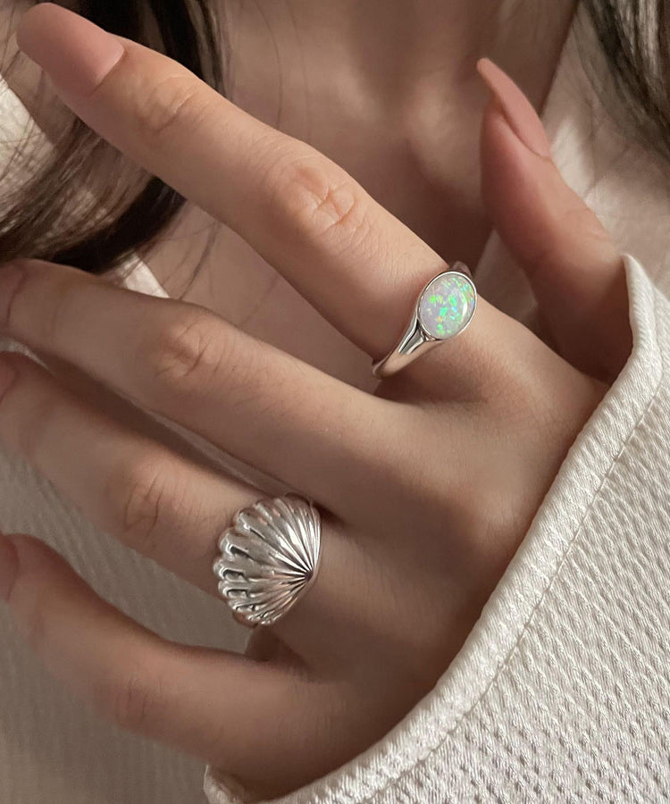 Diy Silk Sterling Silver Shell Rings Two-piece Set