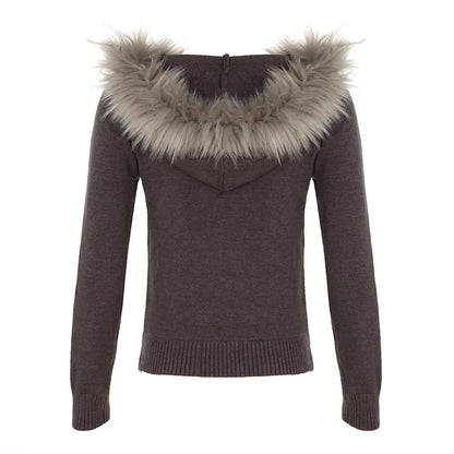 Hooded Knitted Autumn Winter New Sweater Cardigan Long Sleeve Retro Causal Style Korean Sweater Coat