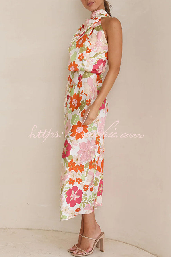 Fascinating Day Halter Neck Elastic Waist Maxi Dress