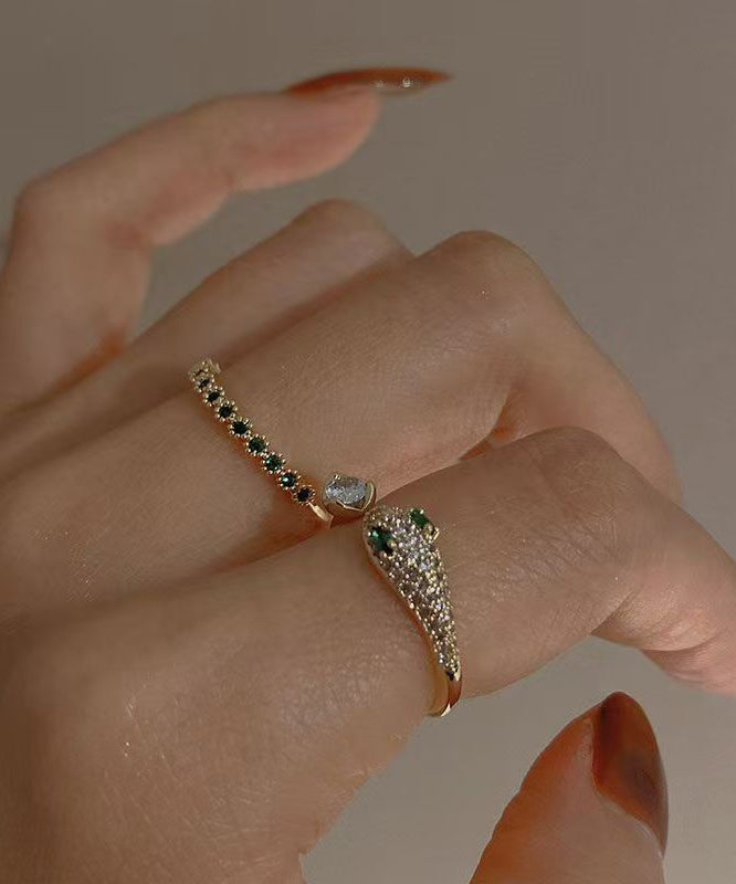 Gold Sterling Silver Overgild Zircon Gem Stone Open Rings Two-piece Set