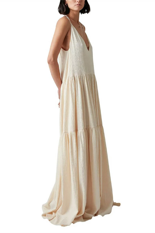 Resort Deep V-neckline Strappy Maxi Dress