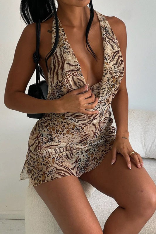 V-neck Halter Mini Dress
