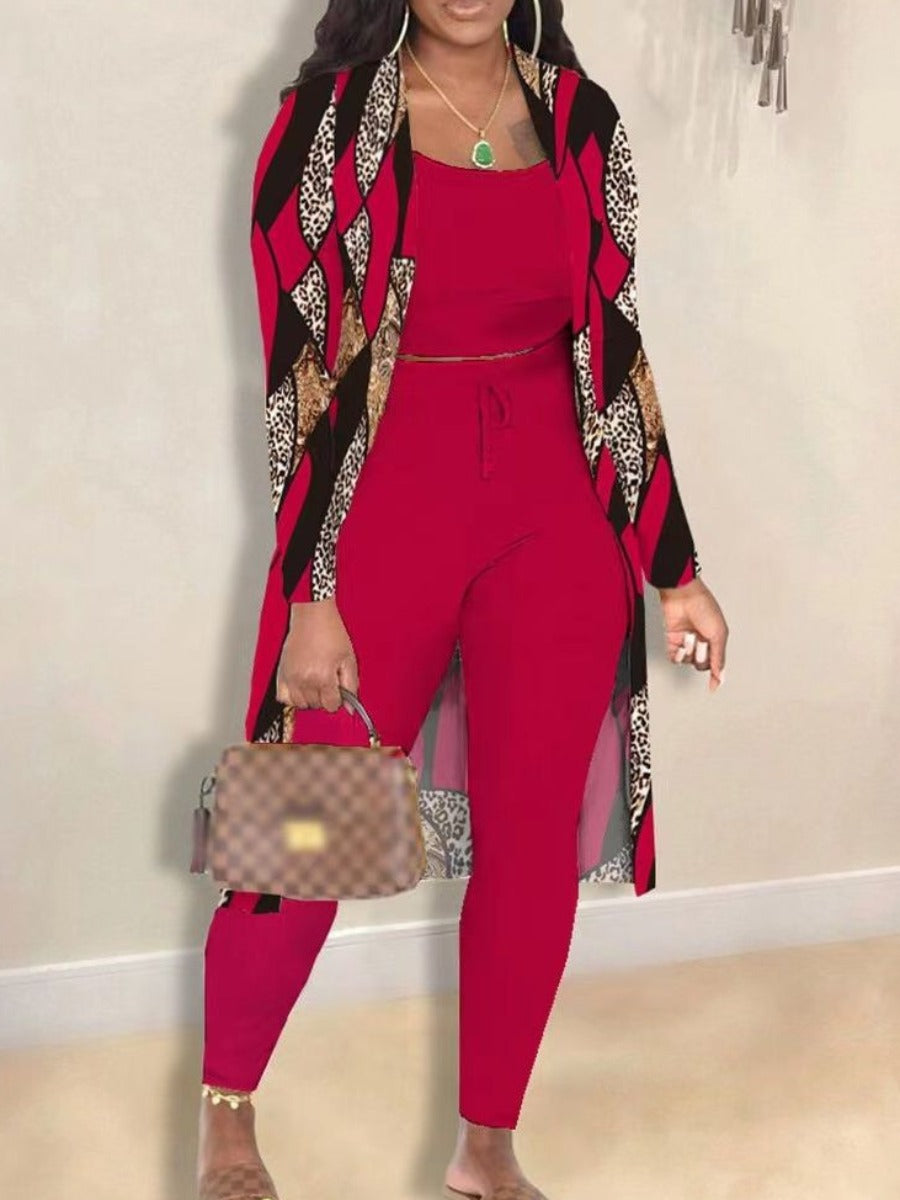 Cami Geometric Print Drawstring Three Piece Pants Set Bo5084