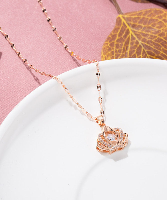 Rose Gold Copper Overgild Zircon 18k Gold Crown Pendant Necklace