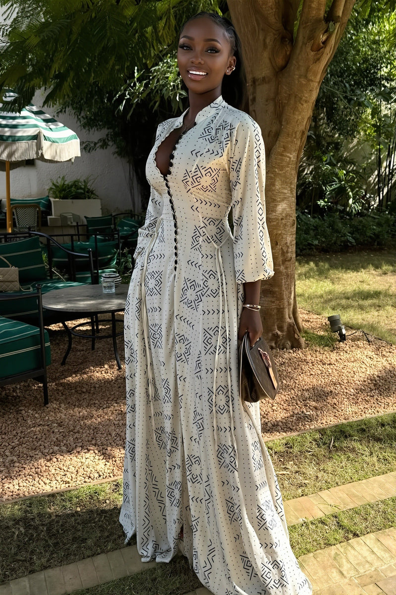 Stand Collar Button Maxi Dress