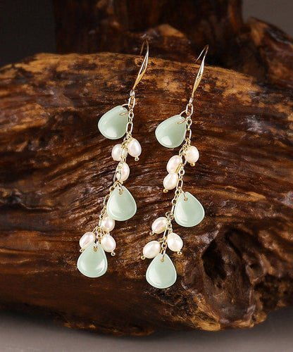 Green Copper Pearl Coloured Glaze Drop Earrings