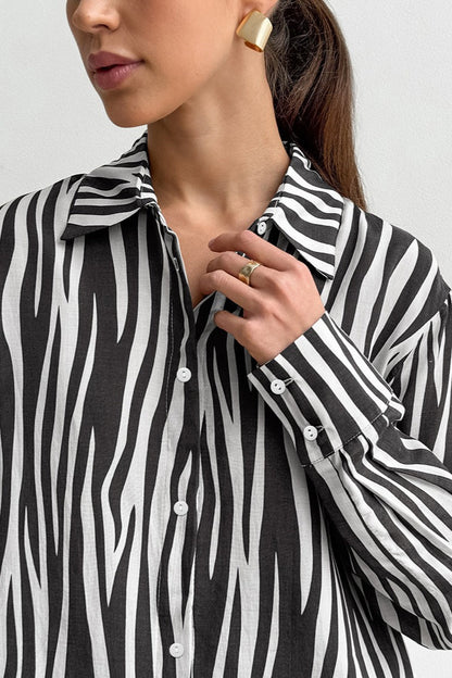 Printed Long Sleeve Loose Fit Blouse