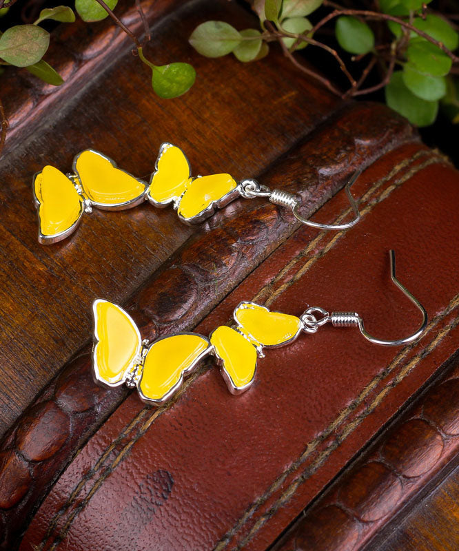 Yellow Sterling Silver Beeswax Butterfly Drop Earrings