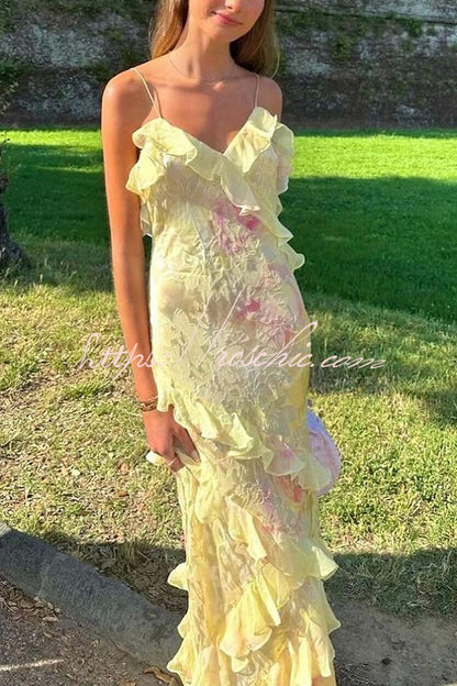 Multicolor Tie-dye Backless Wave-hem Strap Maxi Dress