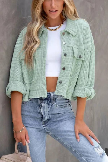 Waffle Cardigan Short Top Jacket