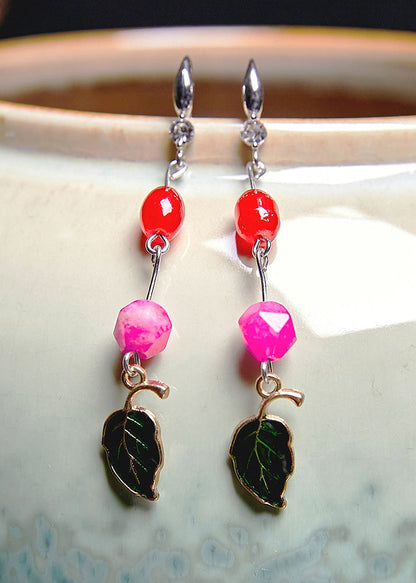 Green Leaf Asymmetrical Jade Drop Earrings