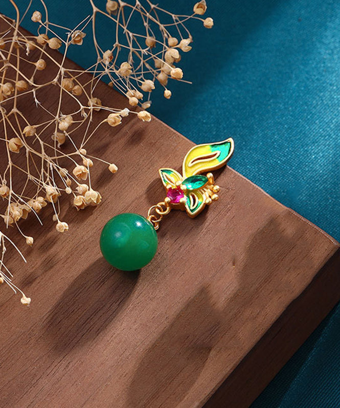 Green Agate Cloisonne Drop Earrings