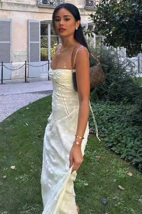 Cream Strap Backless Maxi Dress