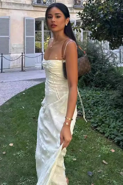 Cream Strap Backless Maxi Dress
