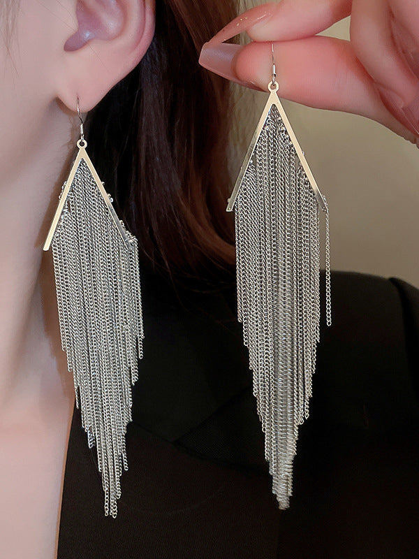 Geometric Color Tasseled Drop Earrings