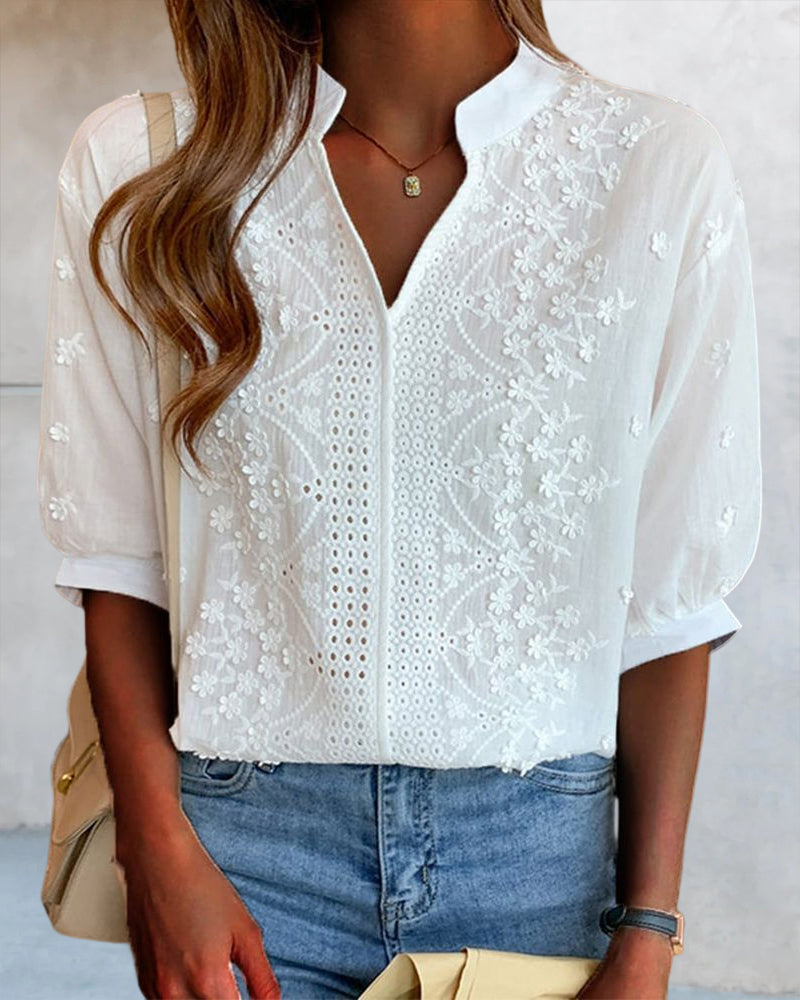 Xavier | ’s Summer V Neck Puff Sleeve Blouse