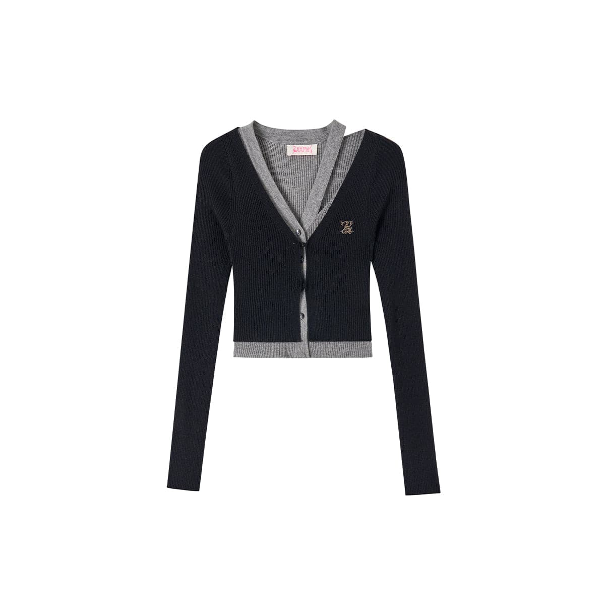 Black Hollow Out Knit Cardigan - 2-piece Design