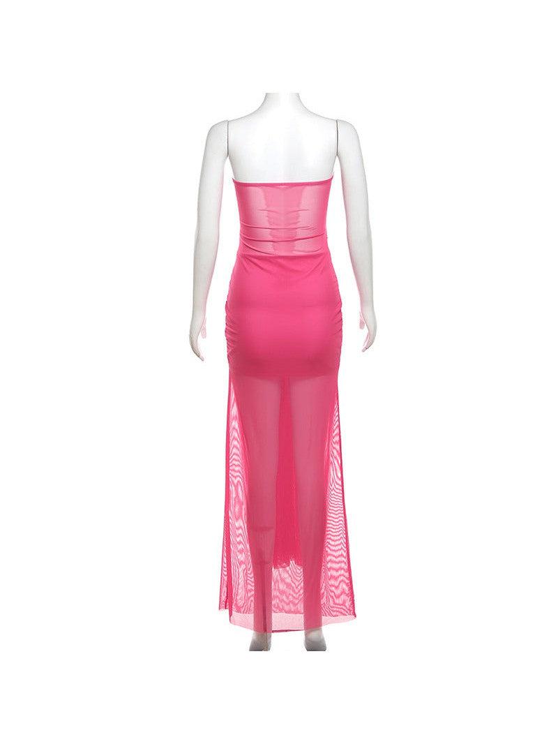 See Through Tied Tube Cutout Drapped Maxi Dress