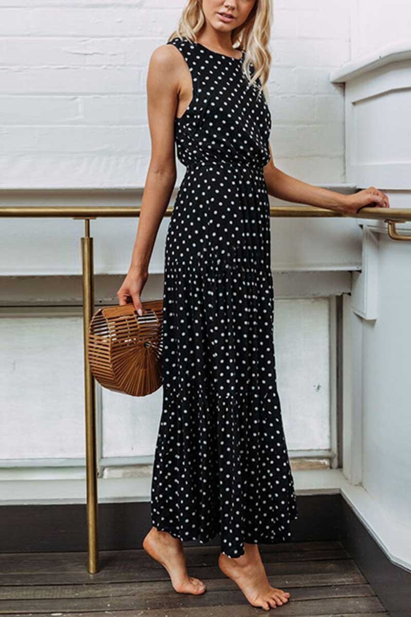 Polka Dot Waist Maxi Dress(2 Colors)