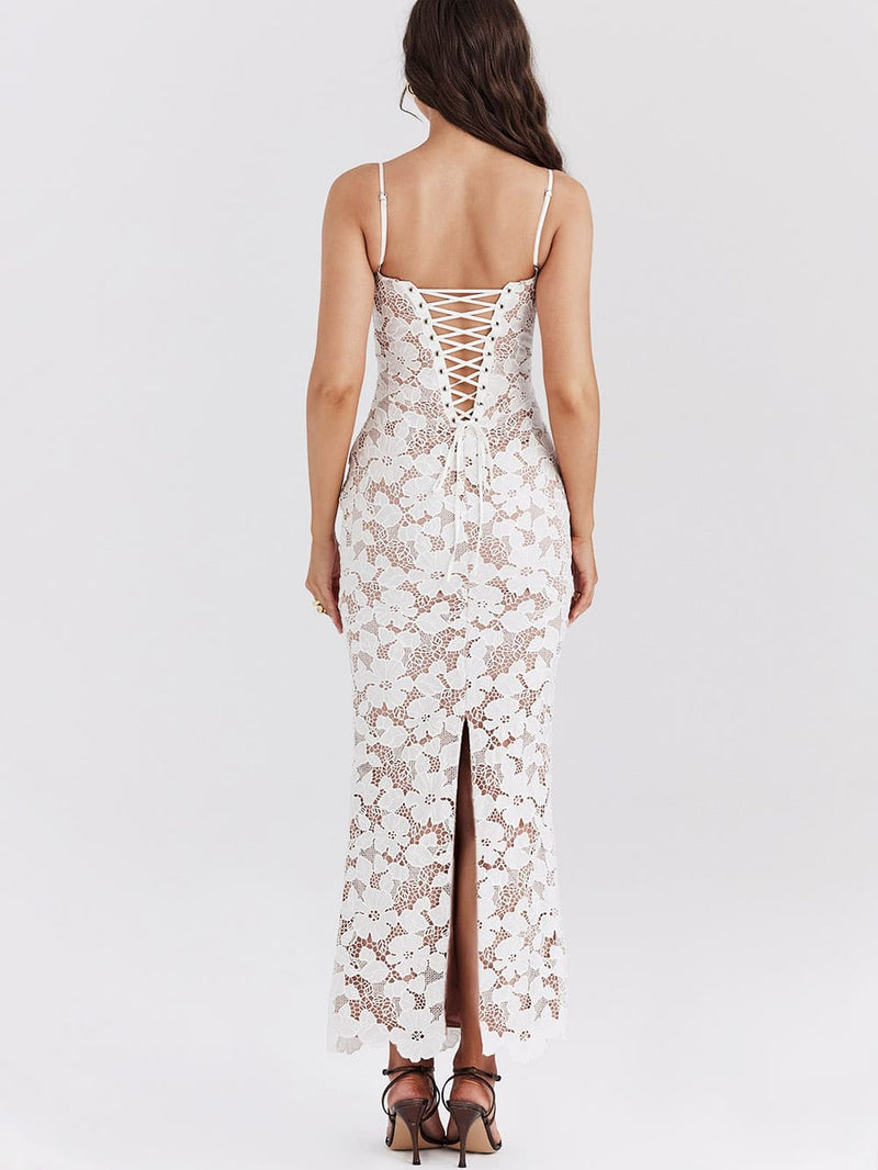 White Embroidered Maxi Dress-