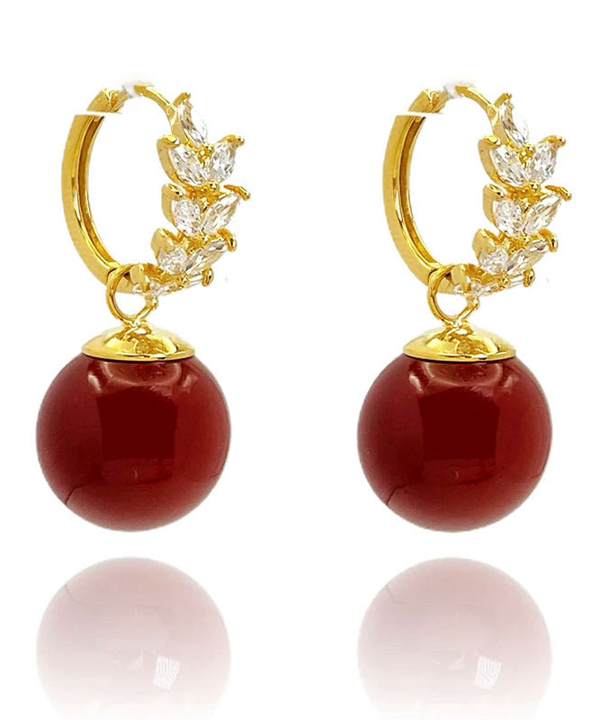 Diy Red Copper Alloy Zircon Gem Stone Drop Earrings