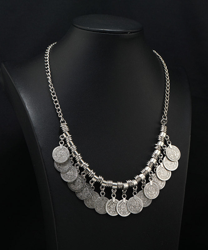 Silk Sterling Silver Tassel Coin Pendant Necklace