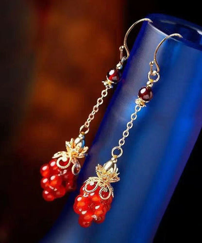 Red Sterling Silver Overgild Agate Garnet Drop Earrings