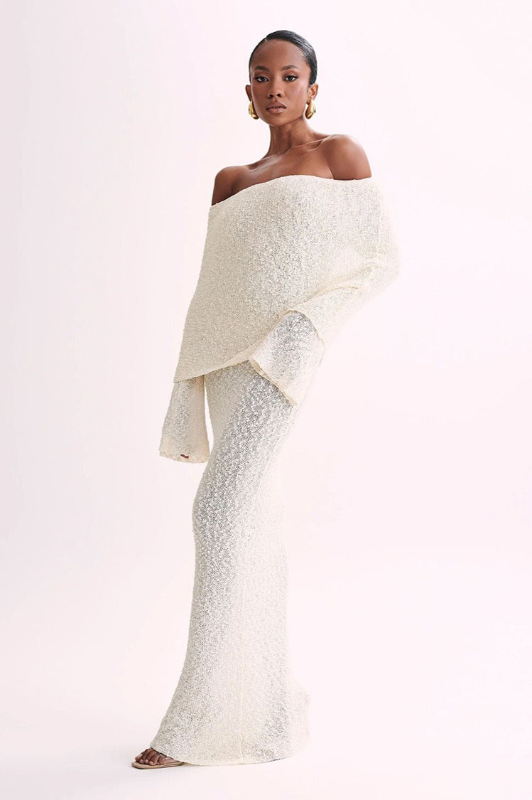 Off Shoulder One Shoulder Knit Sweater Dress