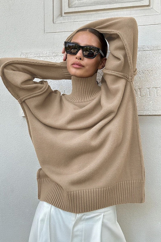High Neck Patchwork Knit Sweater