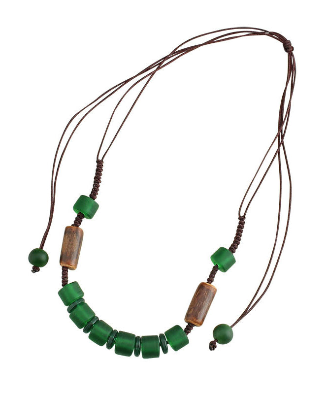 Retro Style Green Handwoven Crystal Necklace