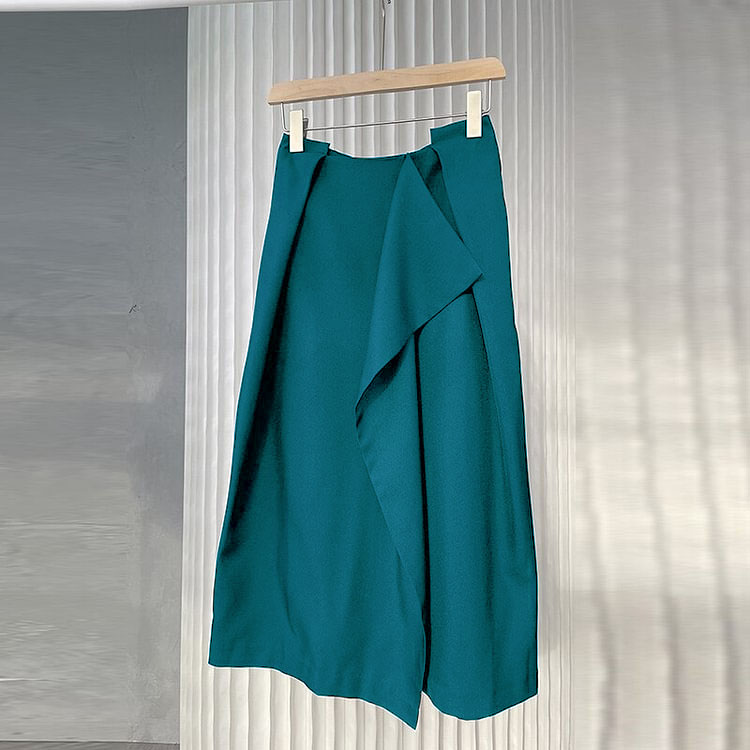 4.29modern Royal Blue Irregular Pleated Patchwork Skirt