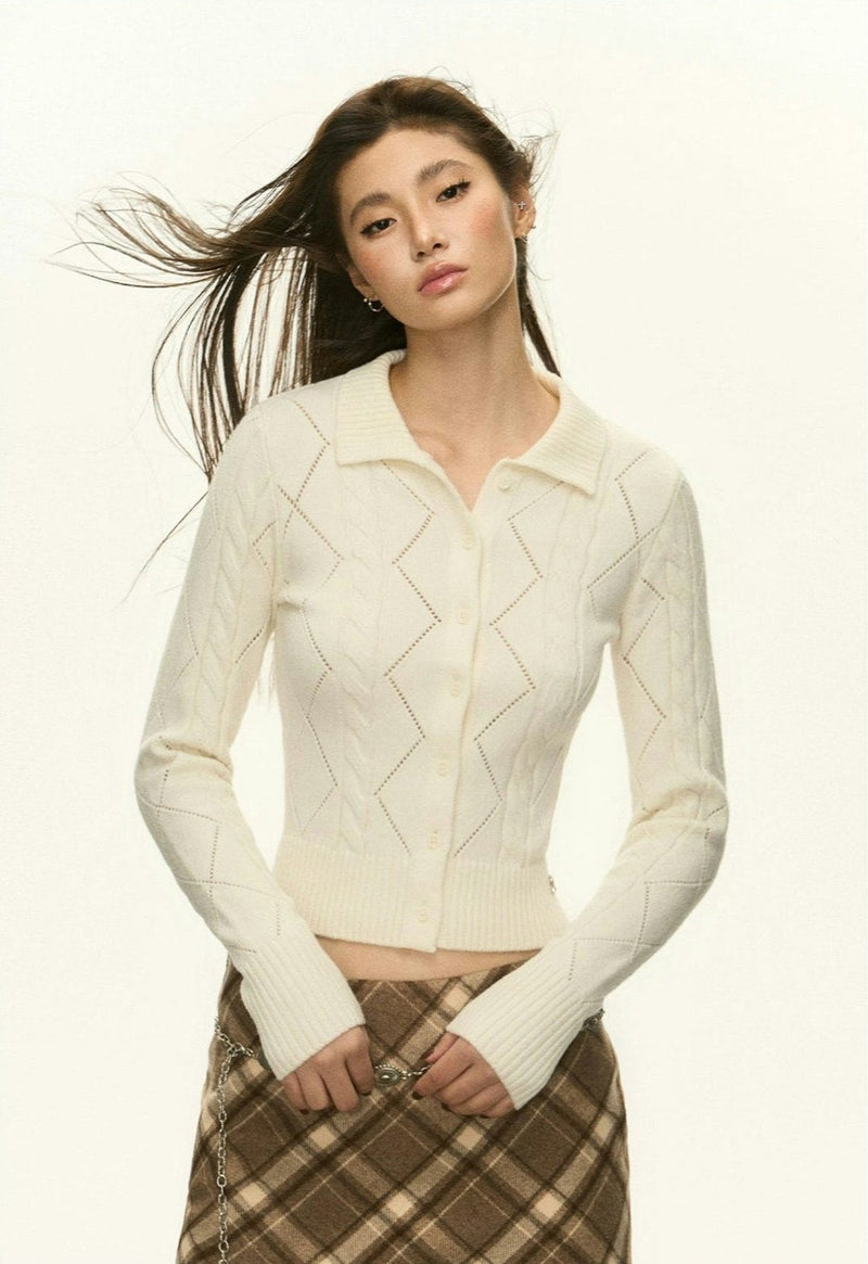 Diamond Knit Collared Cardigan