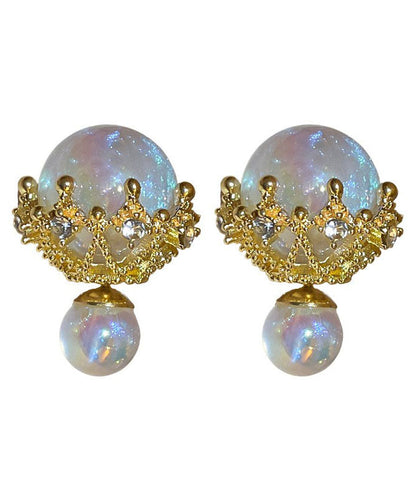 White Alloy Zircon Pearl Stud Earrings