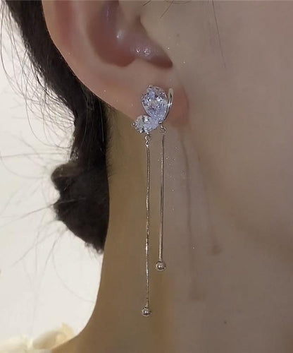 Silk Copper Zircon Butterfly Tassel Drop Earrings