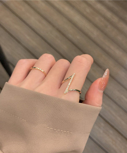 Gold Copper Overgild Zircon Open Rings Two-piece Set