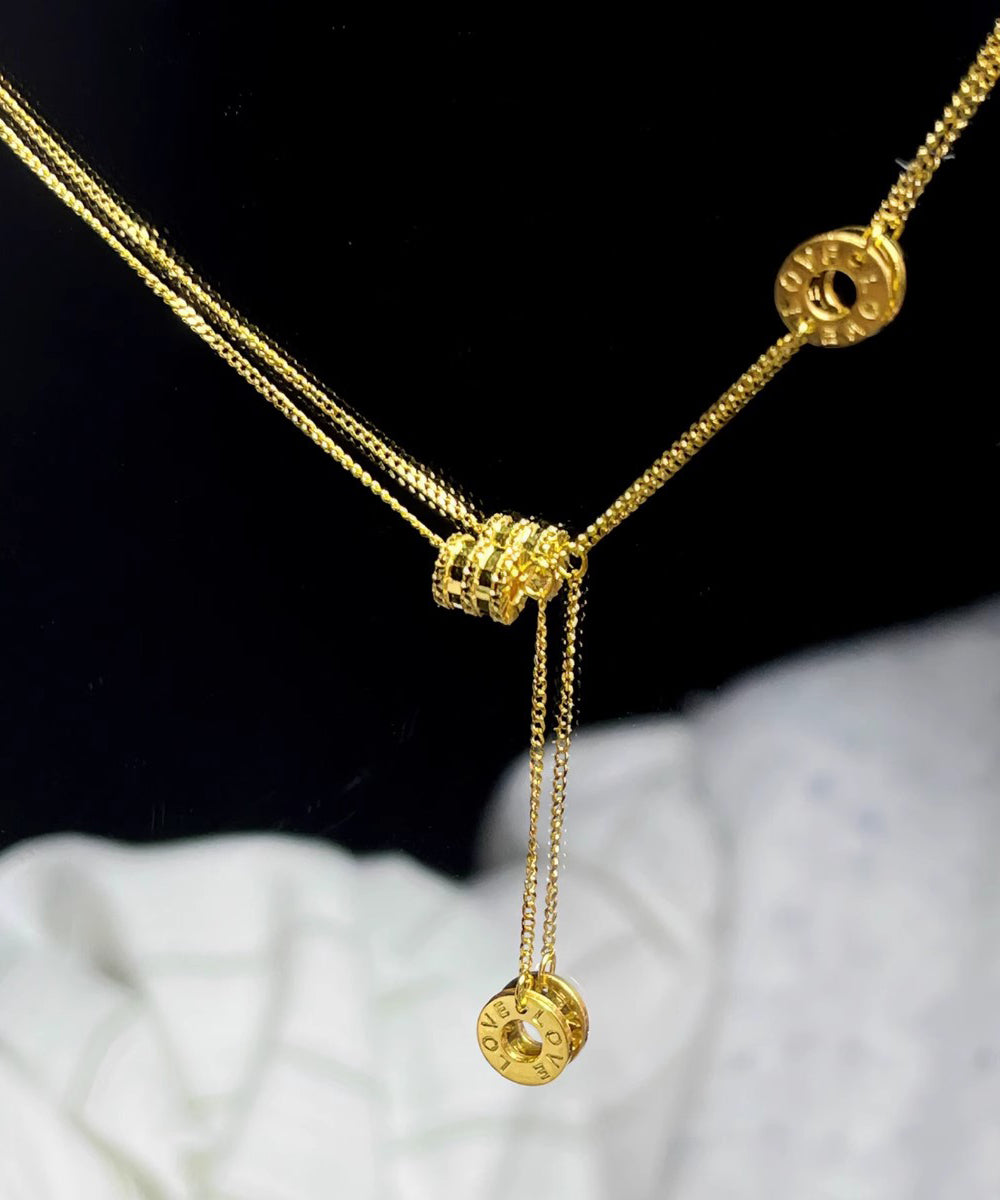 Modern Gold Stainless Steel Overgild Tasselpendant Necklace