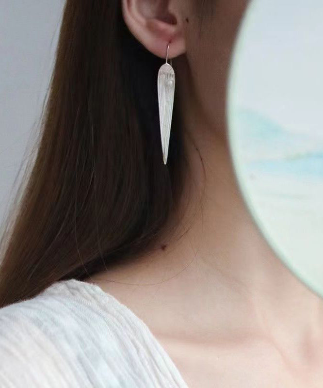 Silk Sterling Silver Pearl Bamboo Leaf Drop Earrings