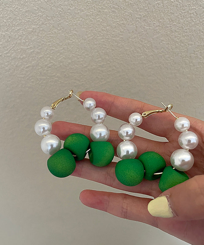 Colorblock Sterling Silver Alloy Pearl Circle Hoop Earrings