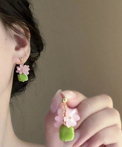 Stylish Green Alloy Resin Block Drop Earrings