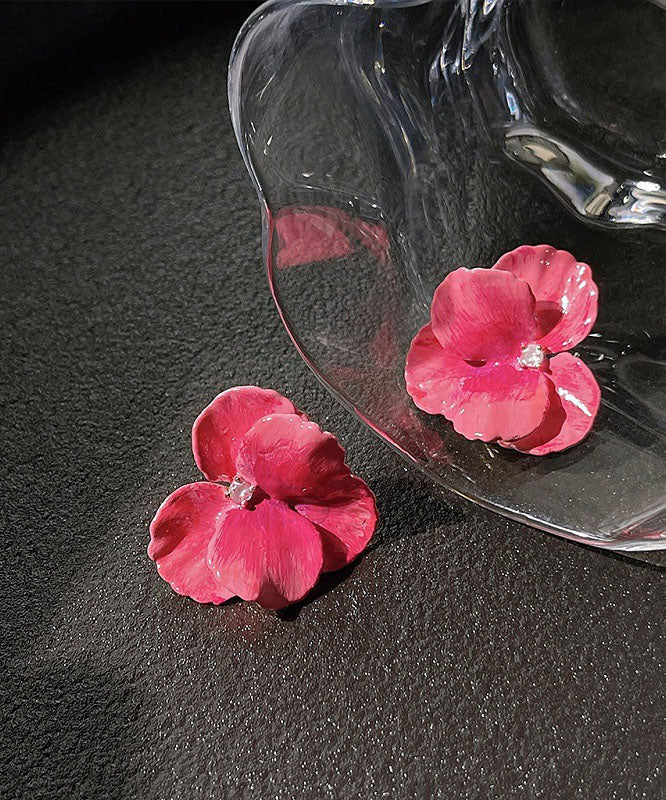 Oversize Pink Copper Zircon Oil Drip Stud Earrings