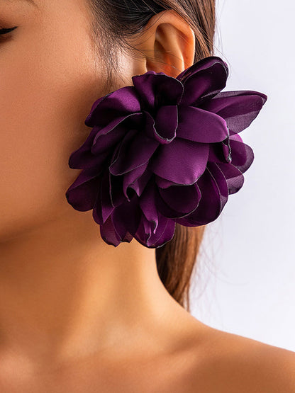 Color Three-dimensional Flower Drop Earrings