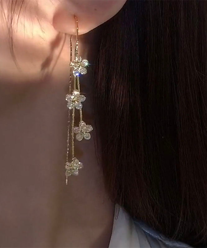 Gold Copper Overgild Zircon Tassel Drop Earrings