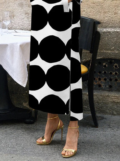 Long Sleeves Loose Polka-dot Split-side Stand Collar Midi Dresses
