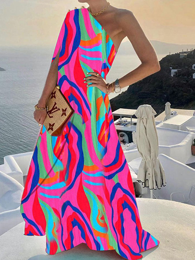 Stylish and Color Loose One-shouldered Maxi Dress