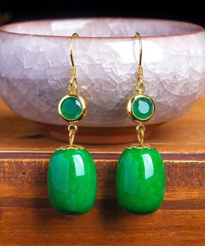 Art Green 14k Gold Dry Green Jade Drop Earrings