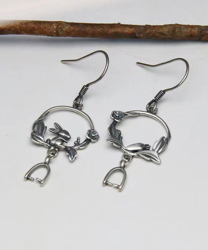Handmade Little Rabbit Carrot Silver Drop Earrings