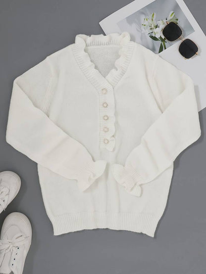 Darcey | Ruffle Blouse With Decorative Buttons for