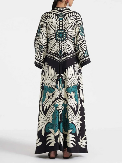 Elegance Print Waterfall Sleeves Maxi Dress