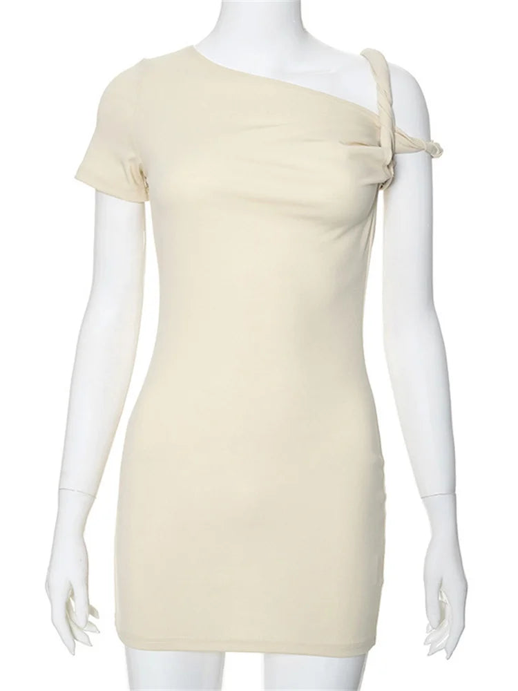 Off-shoulder Bandage Summer Mini Dress for One-shoulder Slim Patchwork Y2k Dress Female Mini Dress