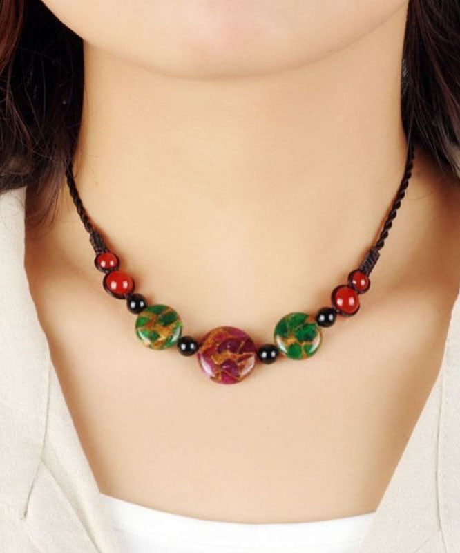 Red Agate Green Agate Golden Colored Stone Gratuated Bead Necklace